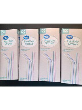 Great Value Flexible Straws 100 Count Party & Everyday Use 4 Boxes